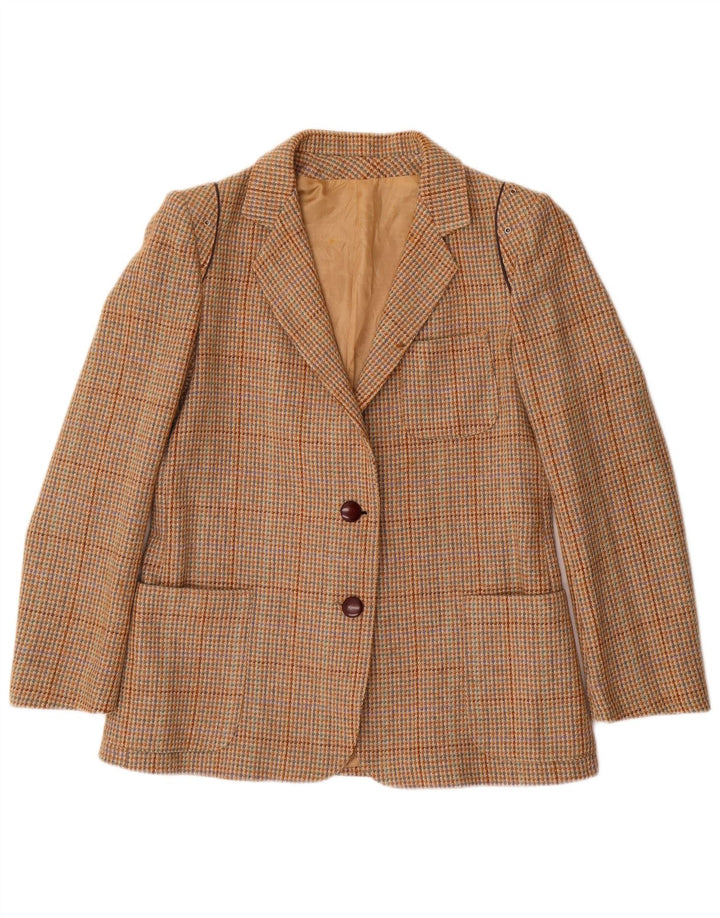 Vintage Womens 2 Button Blazer Jacket IT 46 Large Brown Check Wool