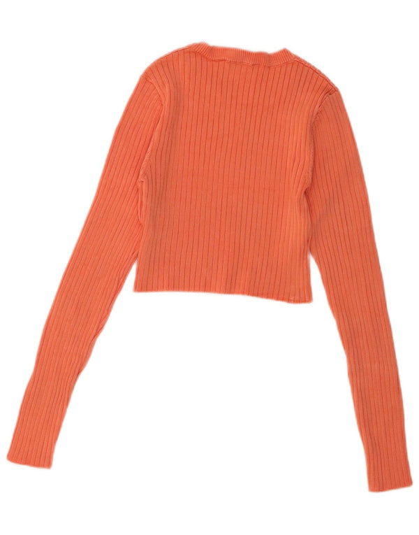 Zara Womens Crop Top Long Sleeve UK 8 Small Orange Viscose