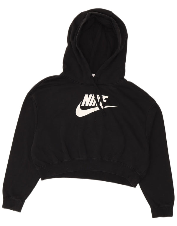 Nike Womens Oversized Graphic Crop Hoodie Jumper UK 10 Small Black Cotton