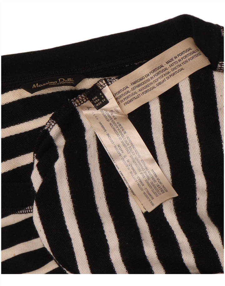 Massimo Dutti Womens Sweatshirt Jumper UK 10 Small Black Striped Cotton