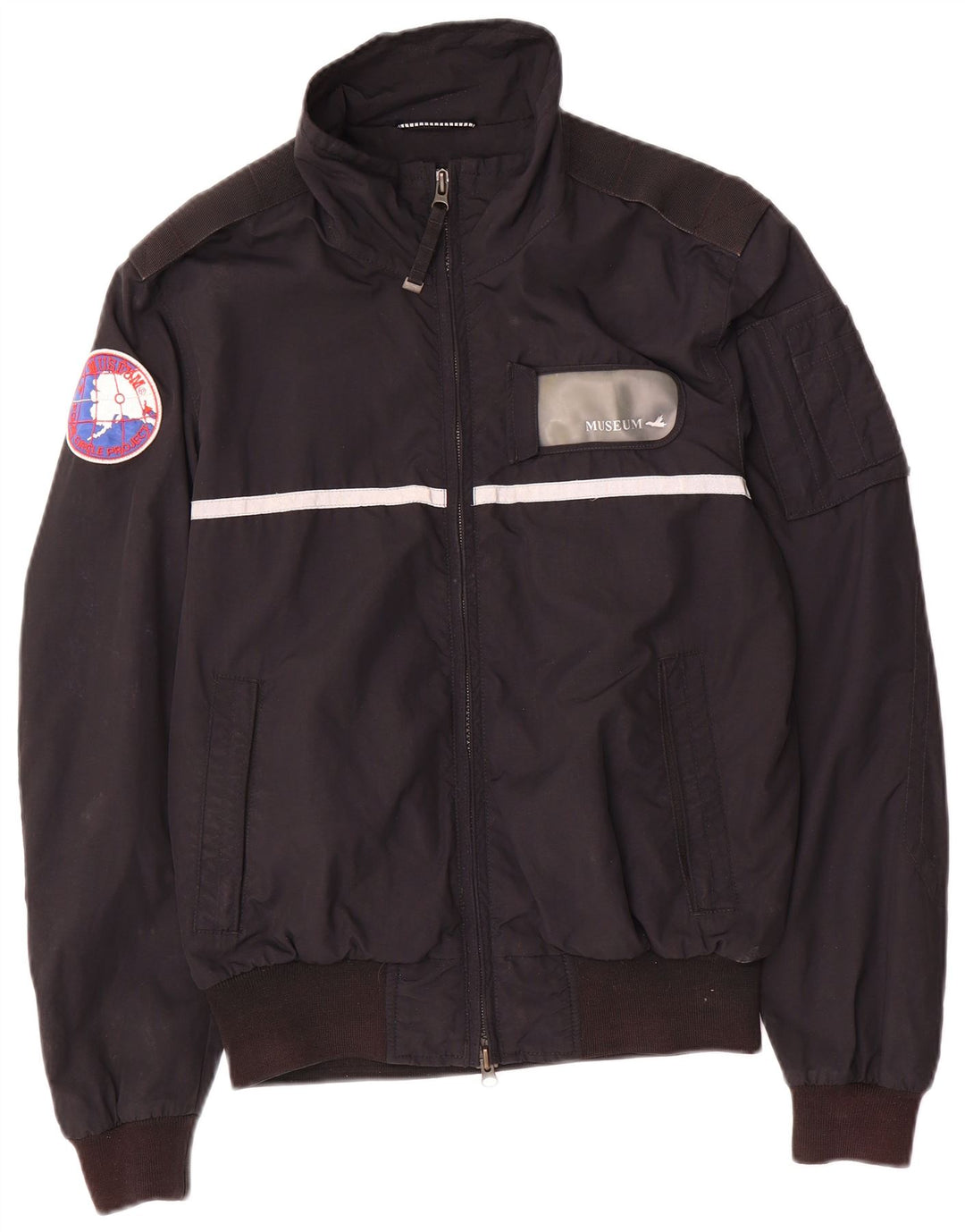 Museum Mens Military Graphic Bomber Jacket UK 38 Medium Black