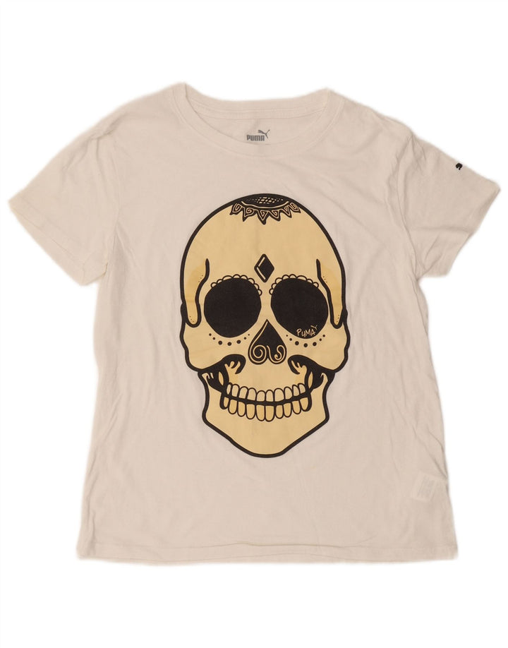 PUMA Mens Graphic T-Shirt Top Small Off White Cotton