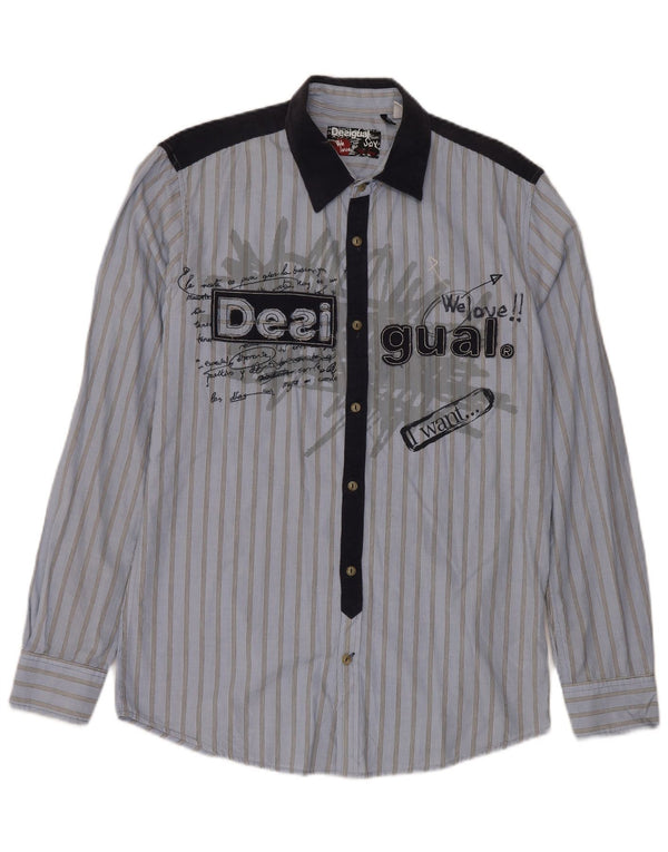 DESIGUAL Mens Regular Fit Graphic Shirt Large Blue Striped Cotton
