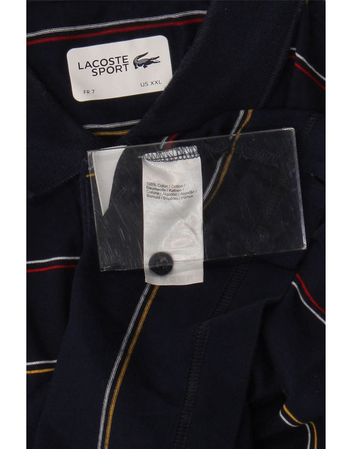 LACOSTE Mens Polo Shirt Size 7 2XL Navy Blue Striped Cotton