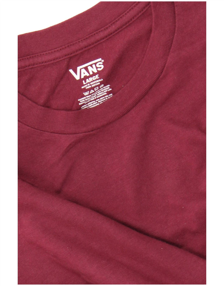 VANS Womens Graphic Top Long Sleeve UK 14 Large Burgundy Cotton