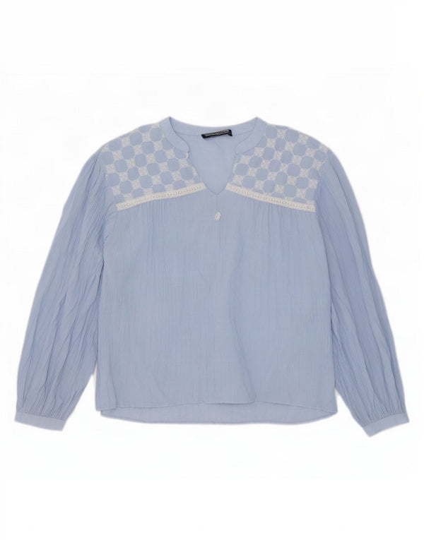 Zara Womens Long Sleeve Oversized Blouse Top UK 18 XL Blue Geometric