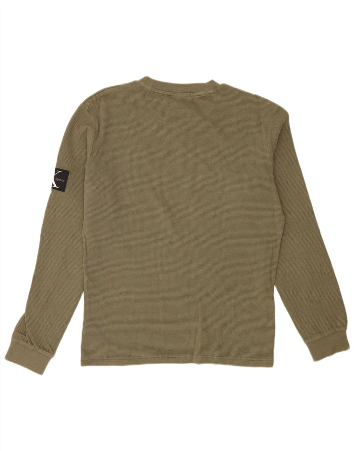 Calvin Klein Jeans Mens Graphic Top Long Sleeve Medium Khaki Cotton