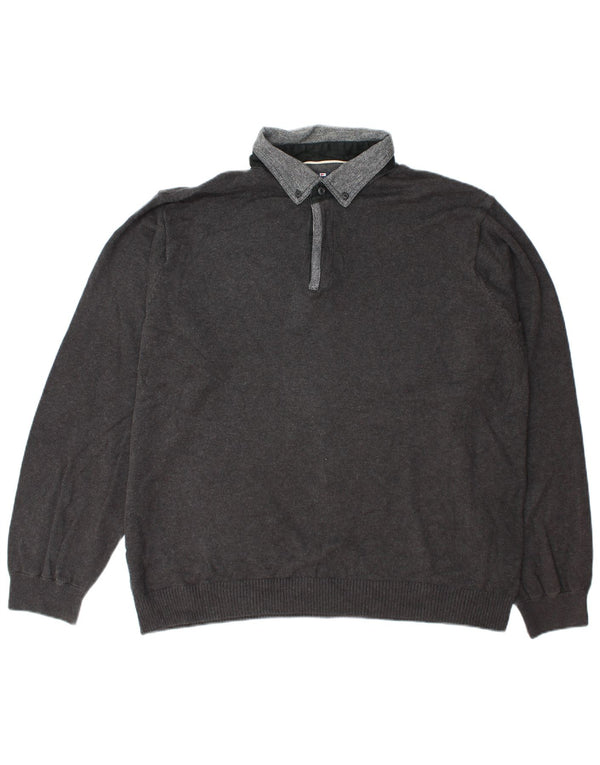 Marks & Spencer Mens Long Sleeve Rugby Polo Shirt XL Grey Cotton