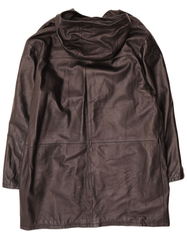 Vintage Mens Hooded Duffle Leather Jacket IT 54 2XL Black Leather