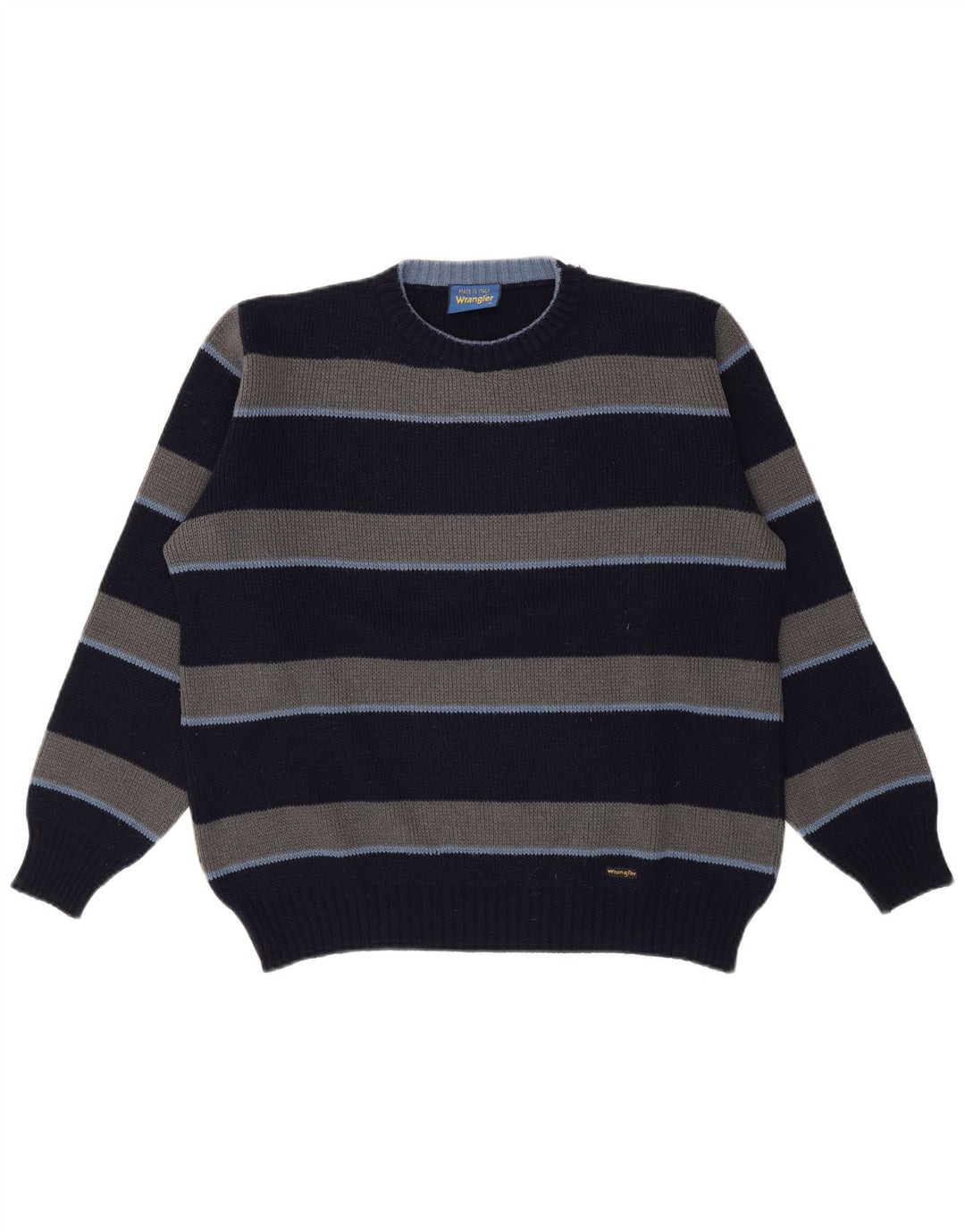 Wrangler Mens Crew Neck Jumper Sweater Medium Navy Blue Striped