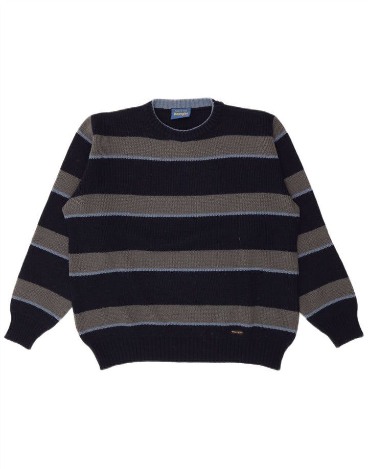 Wrangler Mens Crew Neck Jumper Sweater Medium Navy Blue Striped