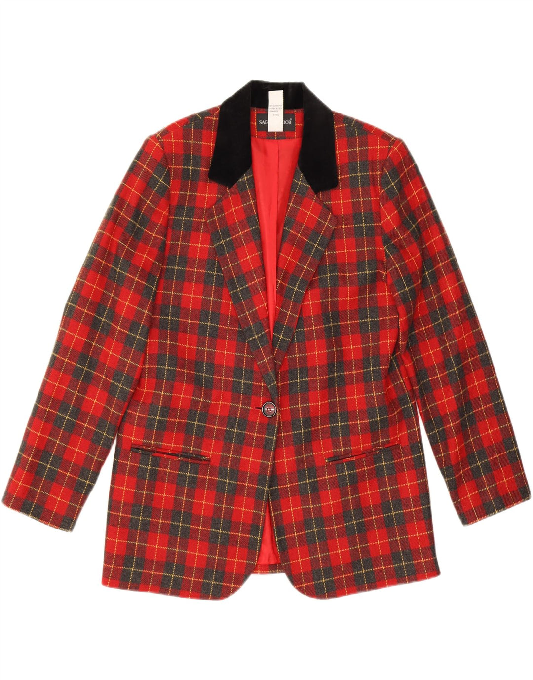 Sag Harbor Womens 1 Button Blazer Jacket US 8 Medium Red Check Wool