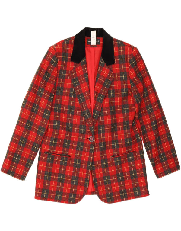 Sag Harbor Womens 1 Button Blazer Jacket US 8 Medium Red Check Wool
