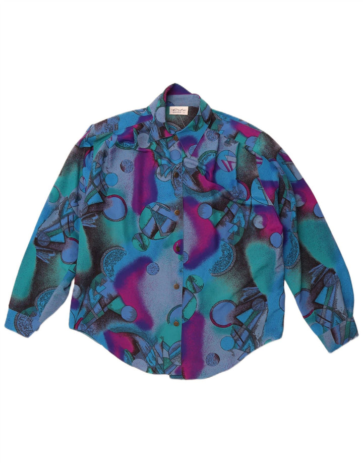 ERTO Womens Abstract Pattern Shirt EU 42 Large Blue Colourblock Polyester