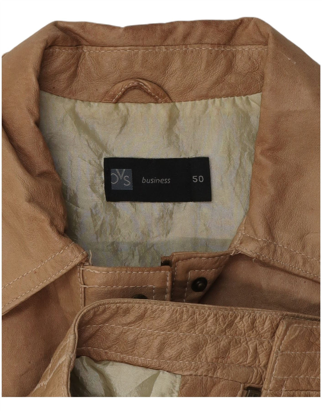 OVS Womens Leather Jacket IT 50 XL Beige Leather