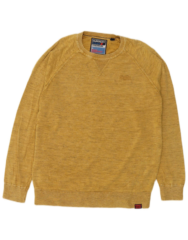 Superdry Mens Crew Neck Jumper Sweater 2XL Yellow Flecked Cotton