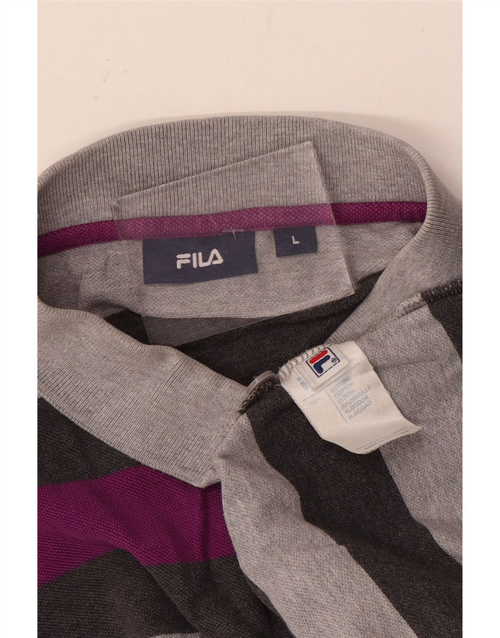 FILA Mens Polo Shirt Large Grey Colourblock Cotton