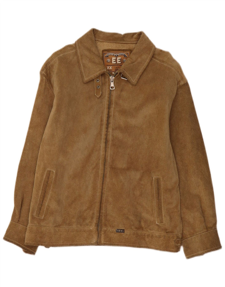 Vintage Womens Bomber Suede Jacket UK 14 Medium Beige Leather