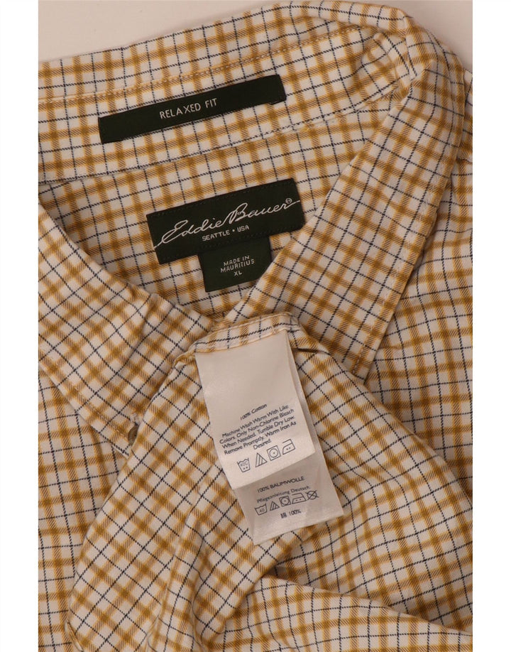 EDDIE BAUER Mens Relaxed Fit Flannel Shirt XL Yellow Check Cotton