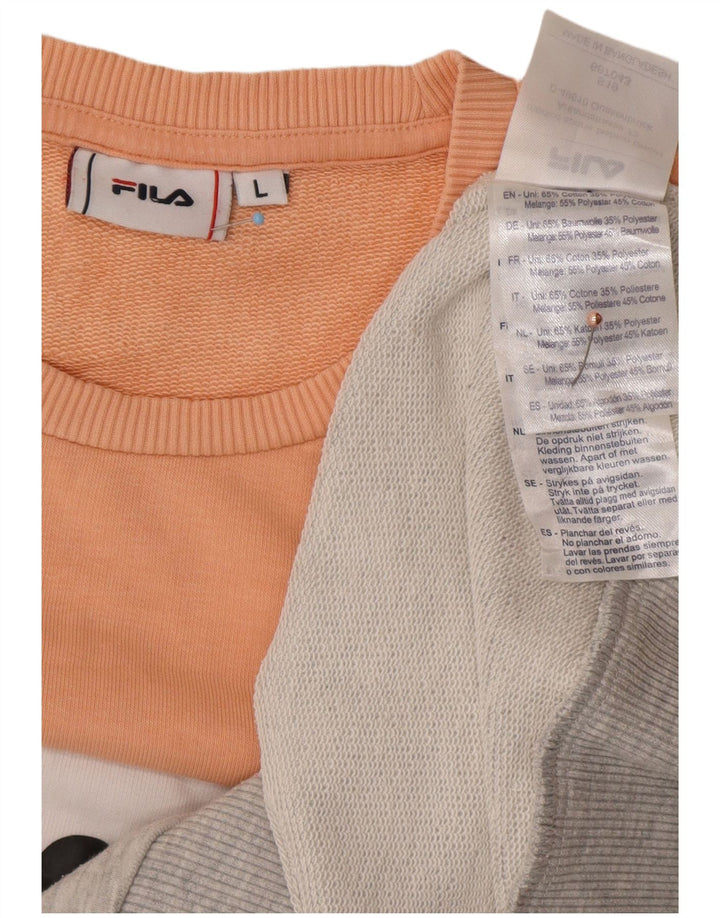 FILA Mens Graphic Sweatshirt Jumper Large Orange Colourblock Cotton