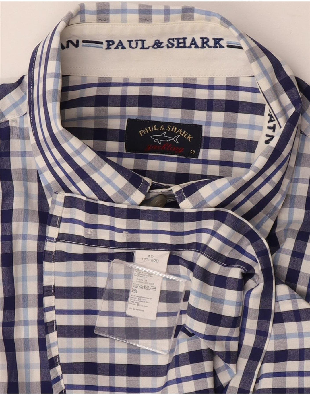 Paul & Shark Mens Checked  Shirt Medium Blue Check Cotton