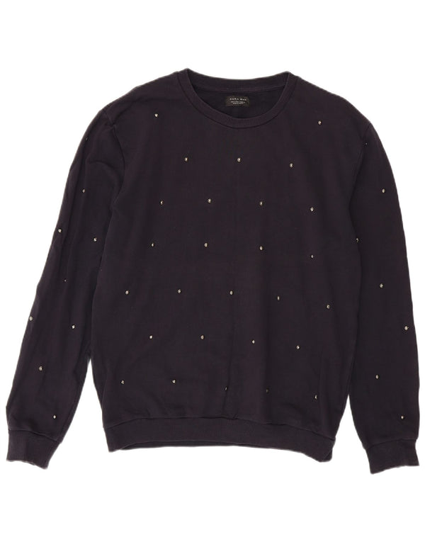 Zara Mens Sweatshirt Jumper Large Navy Blue Cotton