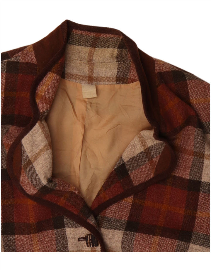 Vintage Womens 3 Button Blazer Jacket UK 20 2XL Burgundy Check Polyacrylic