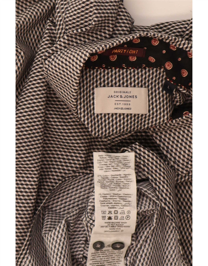 Jack & Jones Mens Shirt Large Grey Geometric Cotton