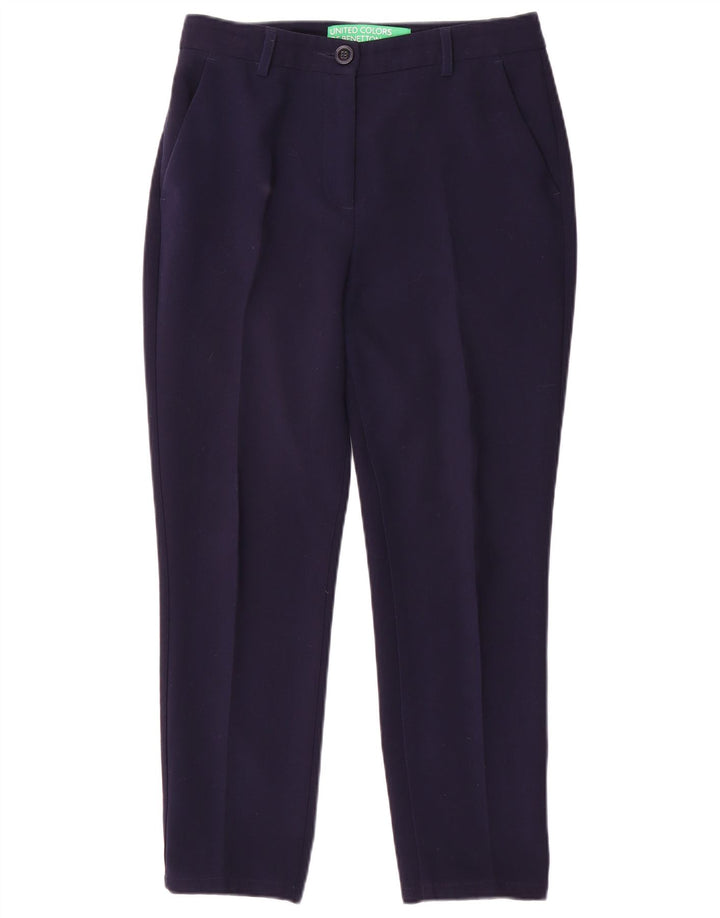 BENETTON Womens Slim Suit Trousers UK 10 Small W30 L26 Navy Blue Polyester