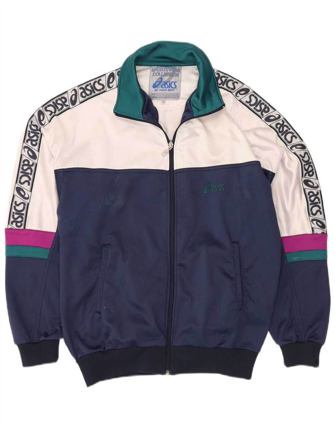 ASICS Mens Graphic Tracksuit Top Jacket IT 52 Large Navy Blue Colourblock