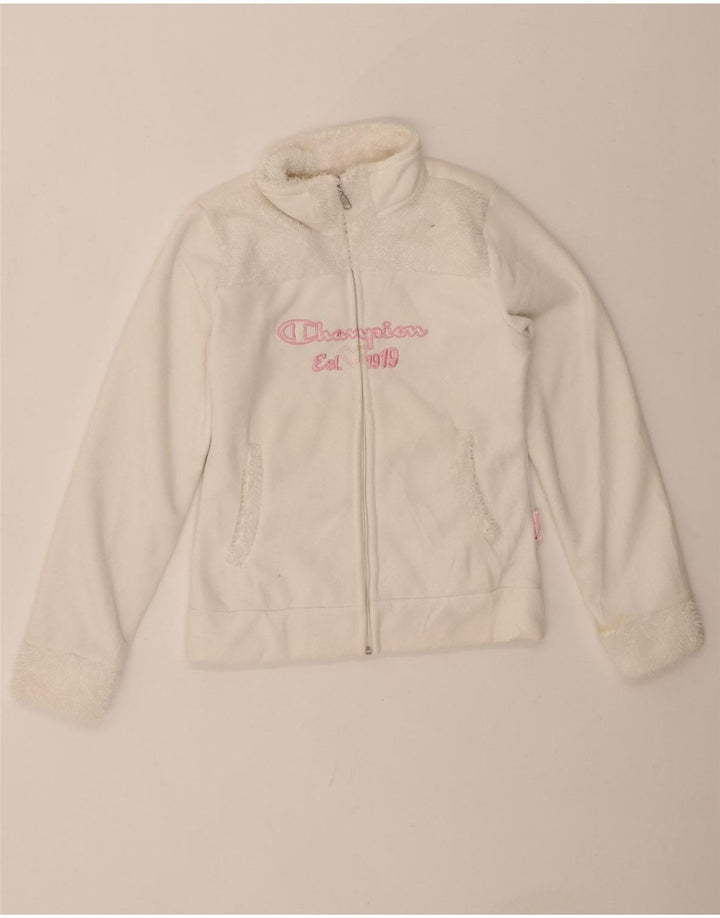 CHAMPION Girls Graphic Fleece Jacket 11-12 Years White Polyester