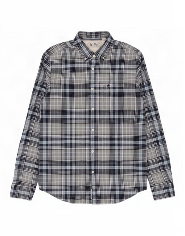 Penguin Mens Flannel Shirt Large Blue Check Cotton