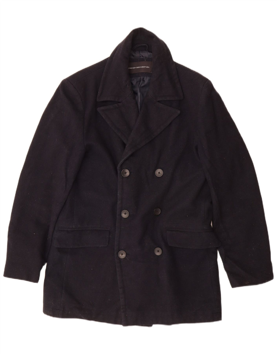 FRENCH CONNECTION Mens Double Breasted Coat UK 40 Large Navy Blue