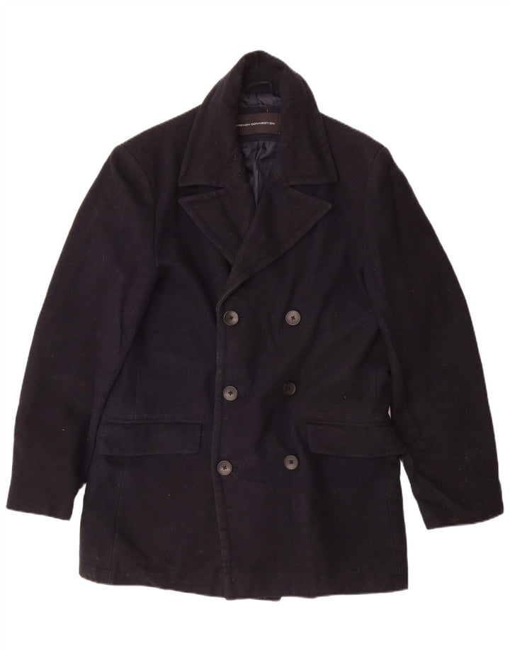 FRENCH CONNECTION Mens Double Breasted Coat UK 40 Large Navy Blue