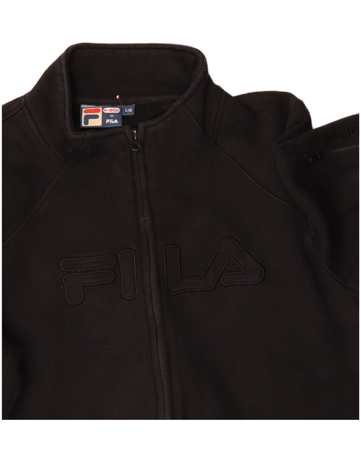 FILA Womens Graphic Tracksuit Top Jacket UK 16 Large Black Cotton