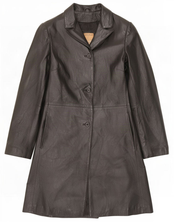 Conbipel Womens Leather Coat IT 42 Medium Black Classic