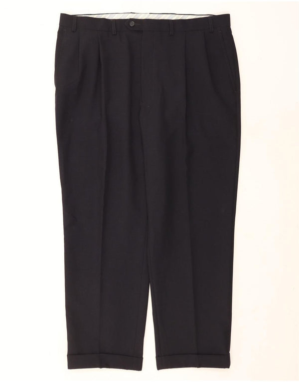 Marks & Spencer Mens Pegged Suit Trousers W40 L29 Navy Blue Polyester