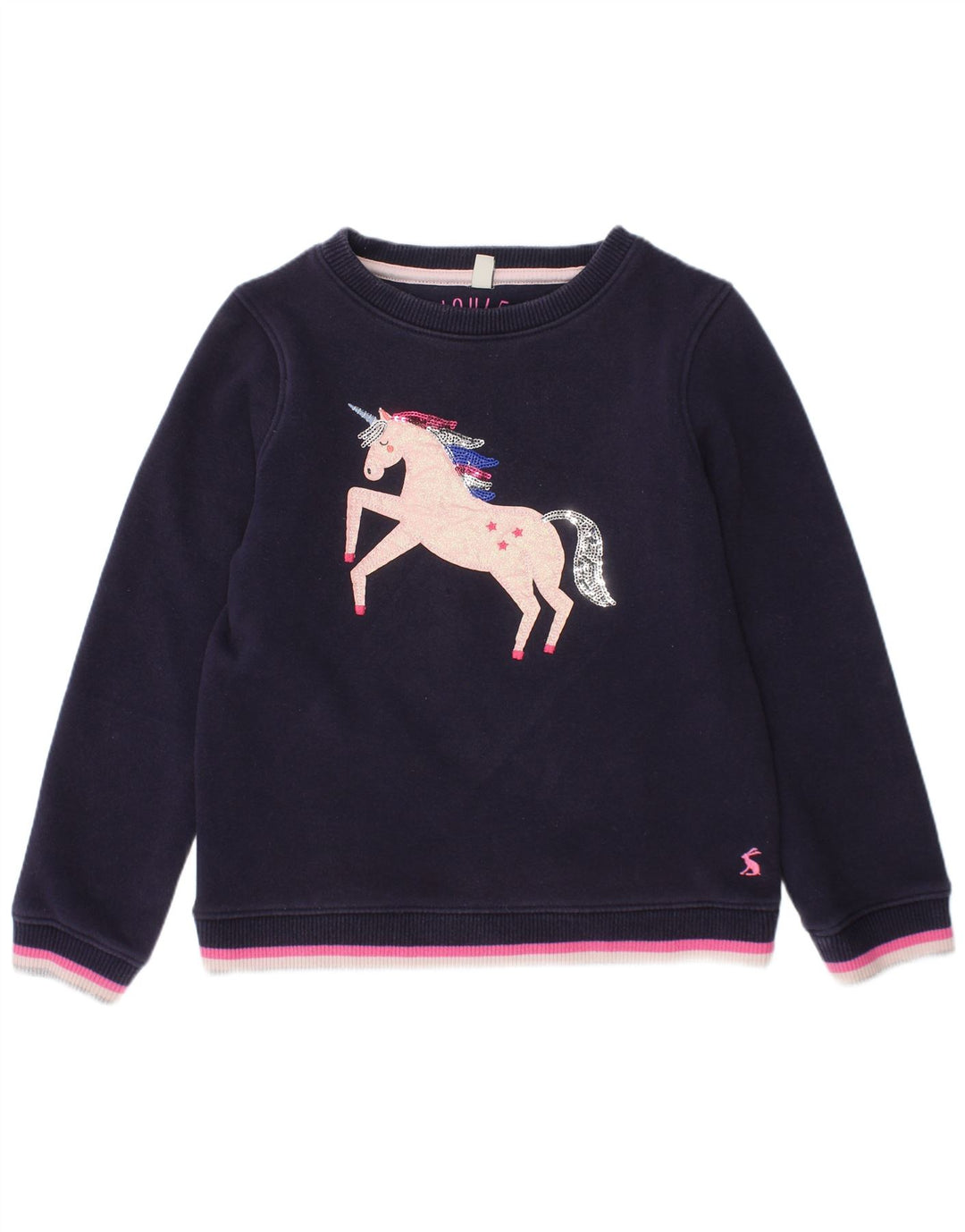 Joules Girls Unicorn Sweatshirt Jumper 7-8 Years Navy Blue Polyester