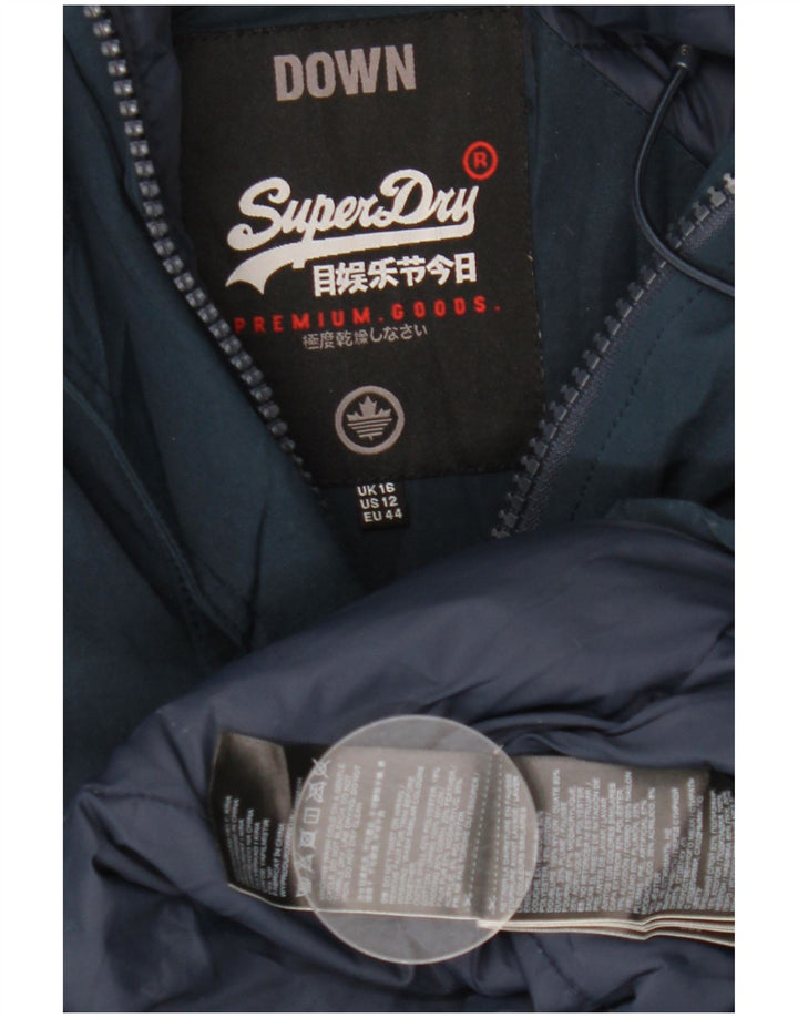 Superdry Womens Hooded Padded Coat UK 16 Large Navy Blue Polyester