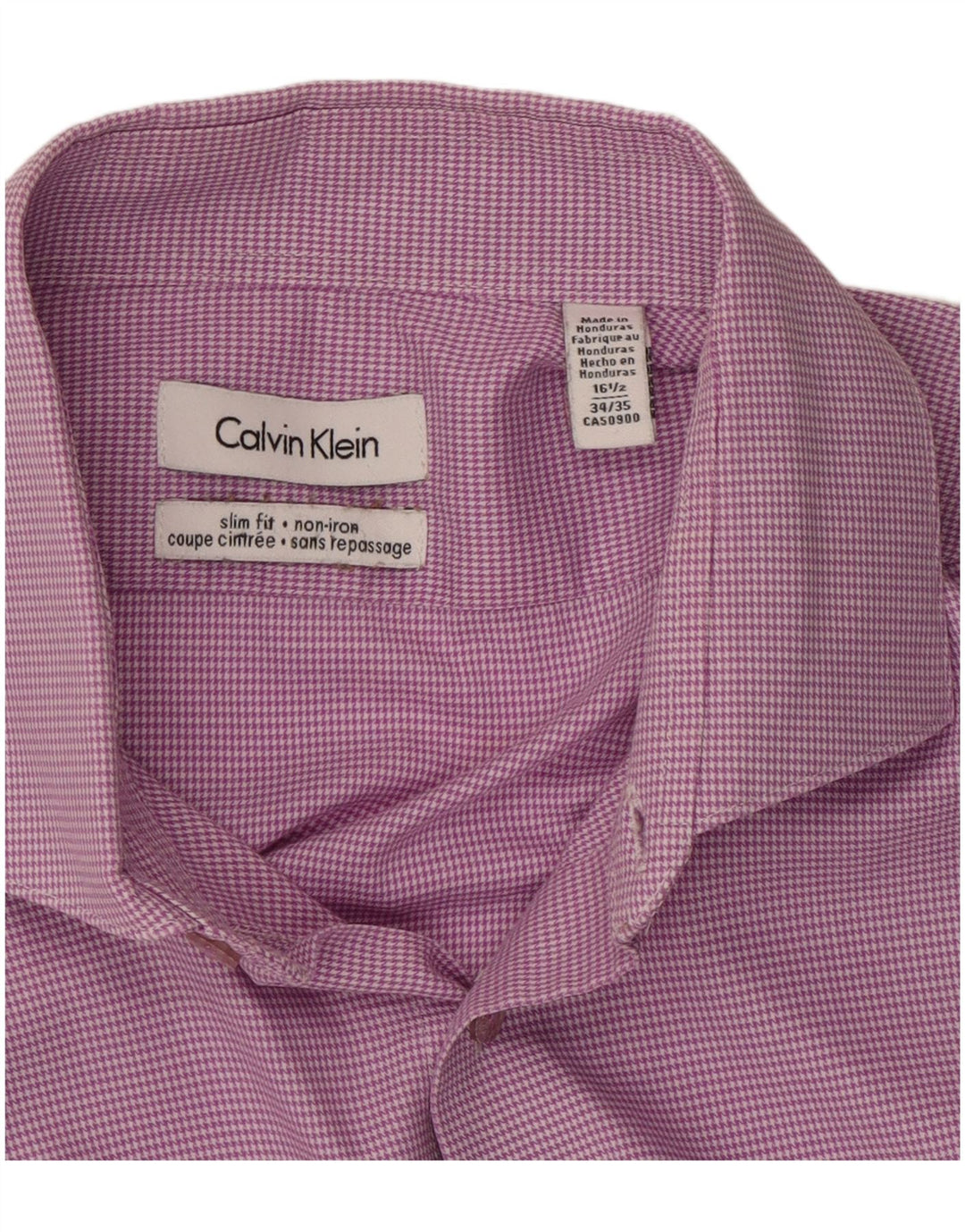 CALVIN KLEIN Mens Slim Fit Shirt Size 16 1/2 Large Purple Houndstooth
