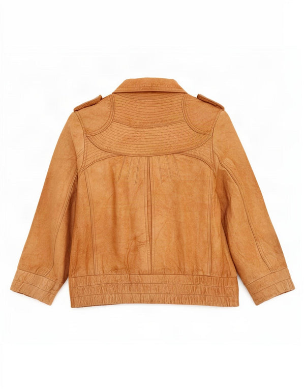 Miss Selfridge Womens 3/4 Sleeve Military Leather Jacket UK 8 Small Beige