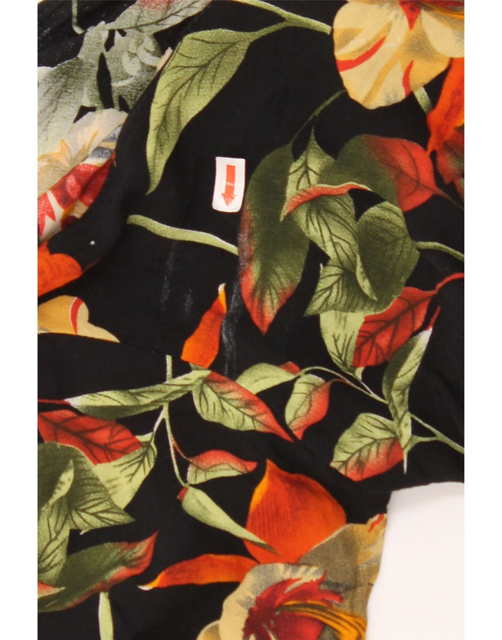 VINTAGE Womens Crop Shirt Blouse UK 12 Medium Black Floral Viscose