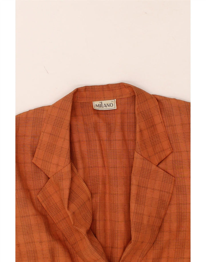 MILANO Womens 1 Button Blazer Jacket UK 14 Large Orange Check Polyester Vintage milano and Second-Hand milano from Messina Hembry 
