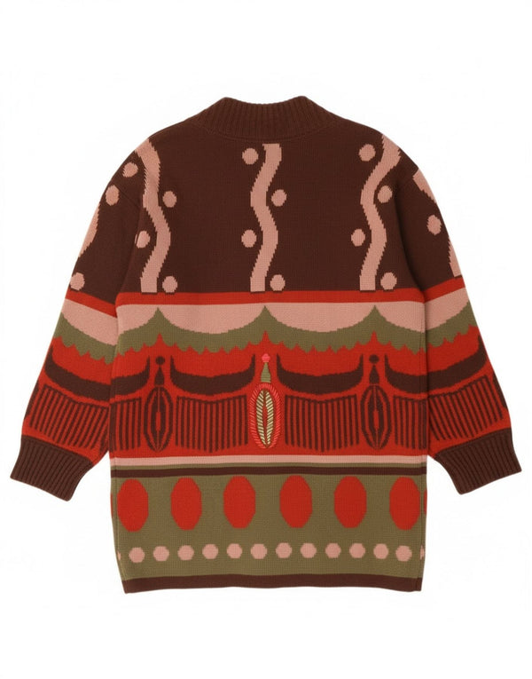 Niki Line Womens Longline Cardigan Sweater UK 14 Large Brown Geometric