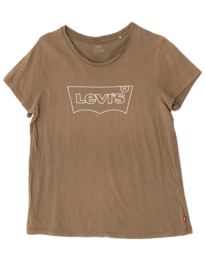 Levi's Womens Graphic T-Shirt Top UK 14 Medium Khaki
