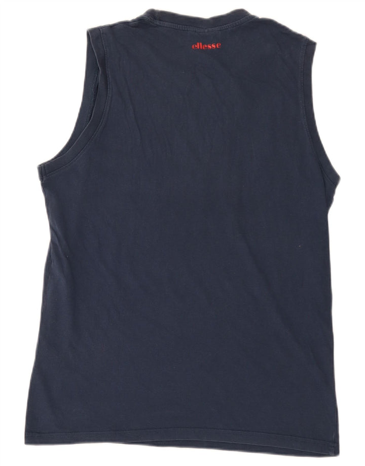ELLESSE Womens Graphic Vest Top UK 16 Large Navy Blue Cotton