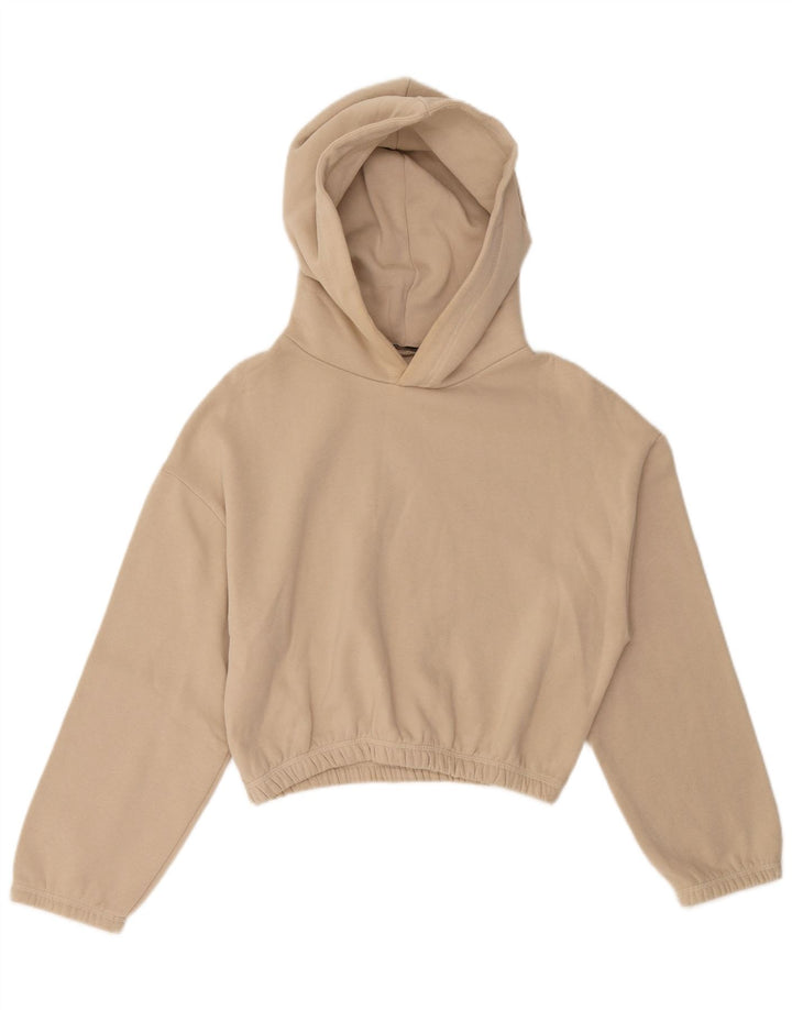 ZARA Womens Crop Hoodie Jumper UK 14 Medium Beige Cotton