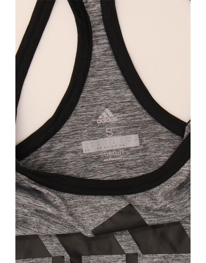 ADIDAS Womens Climalite Graphic Vest Top UK 8/10 Small Grey Polyester Vintage Adidas and Second-Hand Adidas from Messina Hembry 
