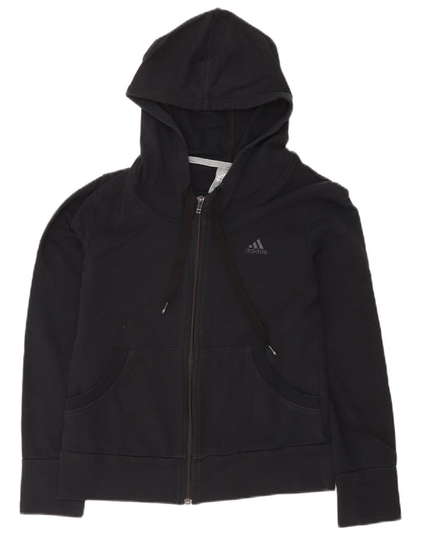 Adidas Womens Zip Hoodie Sweater UK 14 Medium Black Cotton