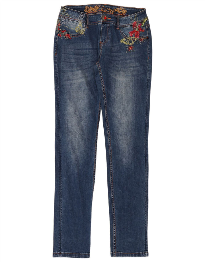 Desigual Womens Slim Jeans W29 L32 Blue Floral Cotton